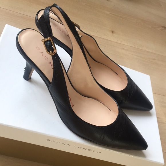 Sacha London Black Slingback Genuine Leather - Picture 2 of 6